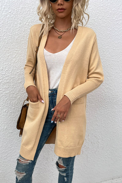 Open Front Long Sleeve Cardigan with Pockets