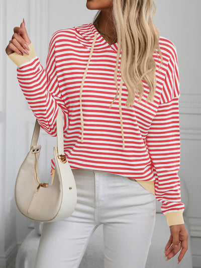 Mandy Striped Long Sleeve Hooded Knit Top