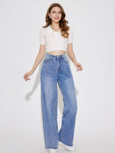 High Waist Straight Leg Jeans with Pockets