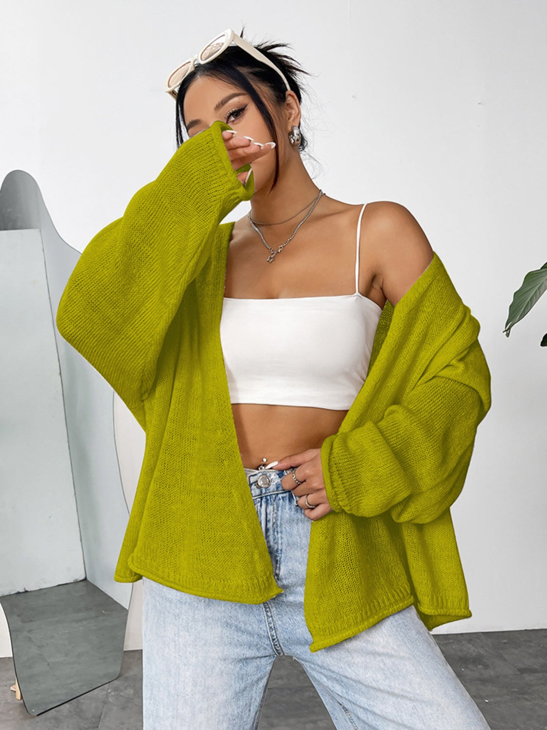 Open Front Dropped Shoulder Cardigan