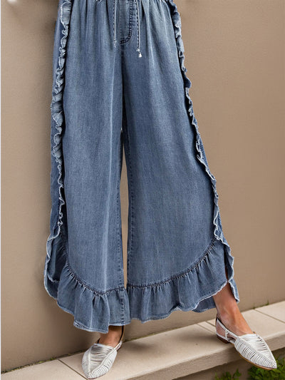 MeiMei Drawstring Ruffled Wide Leg Jeans