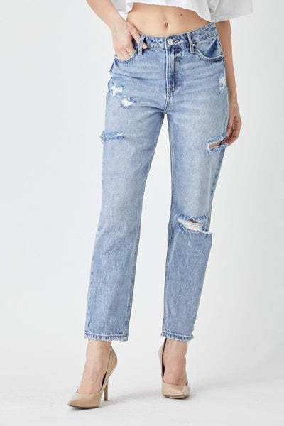 RISEN Distressed Slim Cropped Jeans