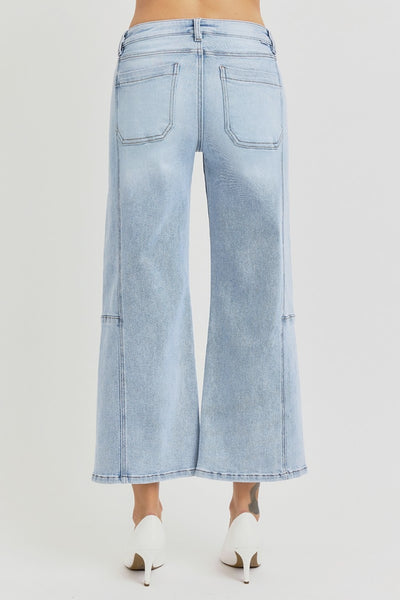 RISEN Full Size High Rise Seamed Detail Wide Leg Crop Jeans