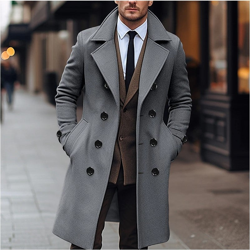 Fall Winter Men Woolen Coat Double Breasted Long