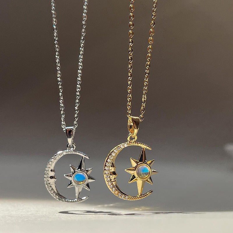 Moon Star Zircon Pendant Necklace