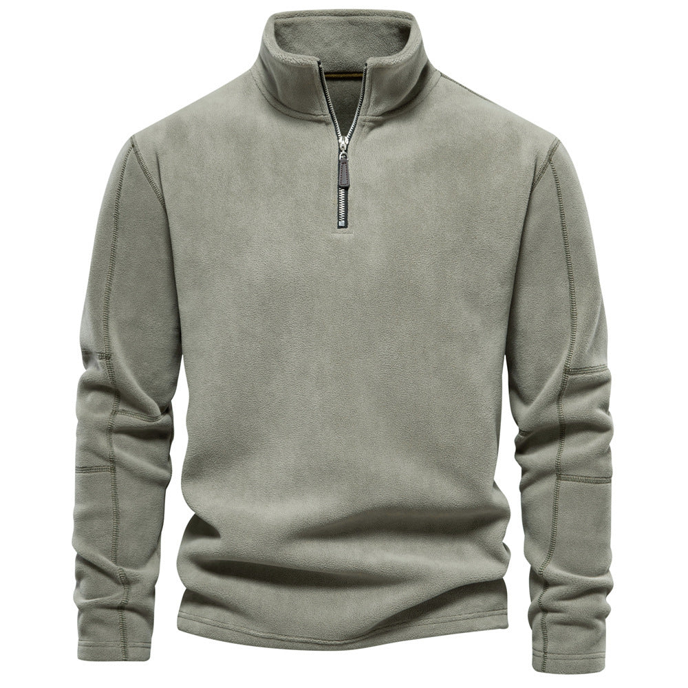 Fashion Personality Stand-collar Zippered Sweatshirt With Fleece Winter Casual Pullover Top Men's Clothing