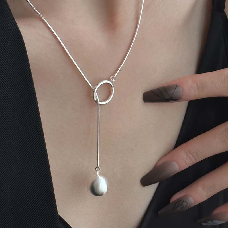 Ins Round Ball Ring Long Necklace Fashion Personality Temperament Sweater Chain Fall Winter Women's Jewelry