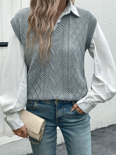 Perfee Openwork V-Neck Sweater Vest