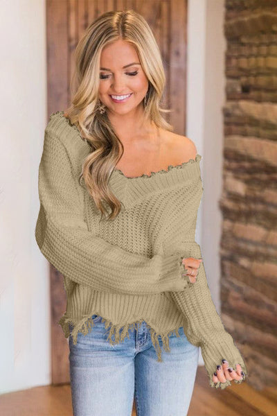 Frayed Hem Dropped Shoulder Sweater