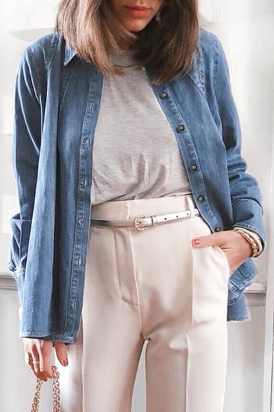 Button Up Collared Neck Denim Jacket