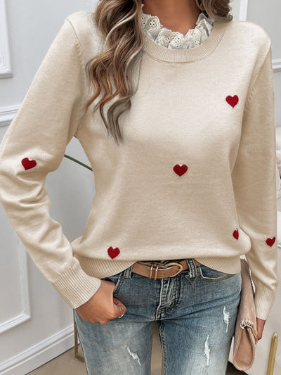 Devine Lace Detail Heart Long Sleeve Sweater