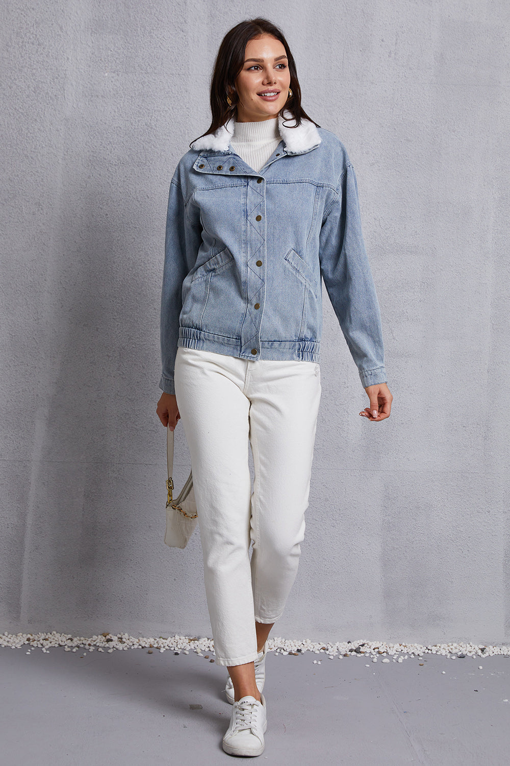 MeiMei Snap Down Collared Neck Denim Jacket