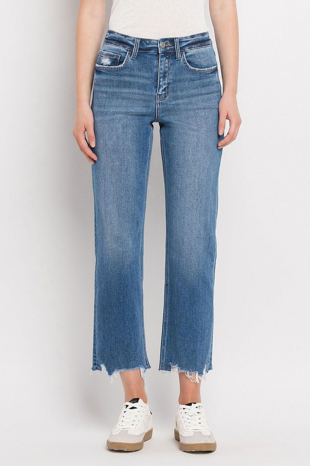 Vervet by Flying Monkey High Rise Frayed Hem Straight Jeans