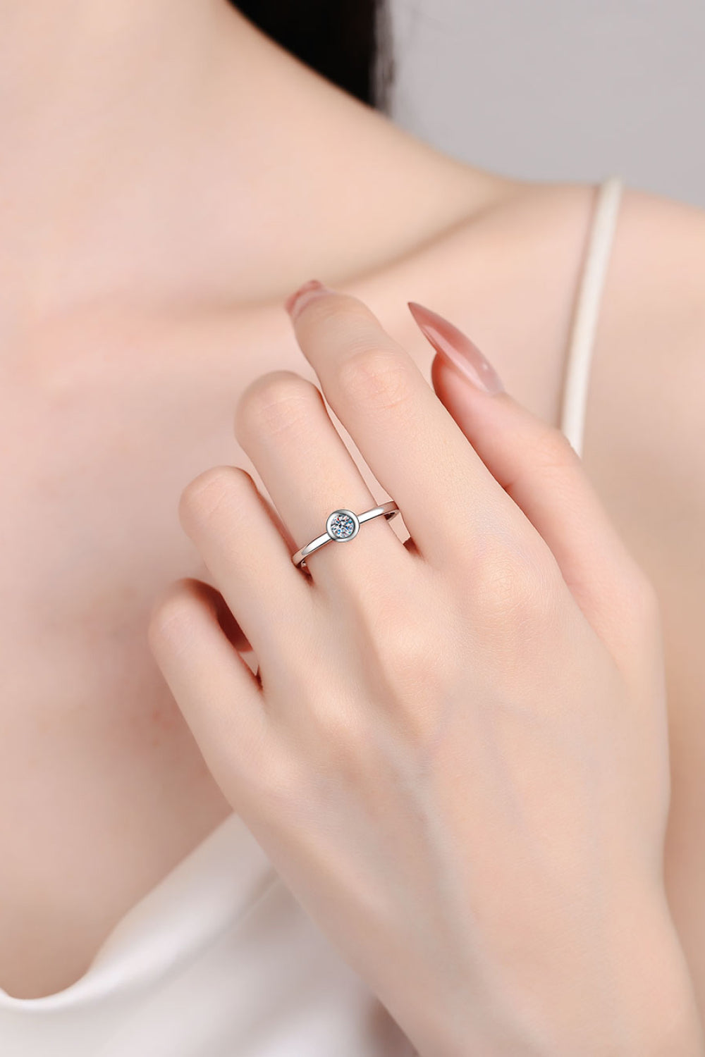 Moissanite Rhodium-Plated Solitaire Ring