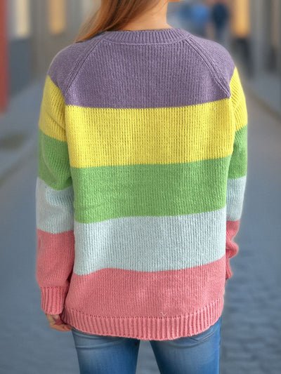 Color Block Round Neck Long Sleeve Sweater