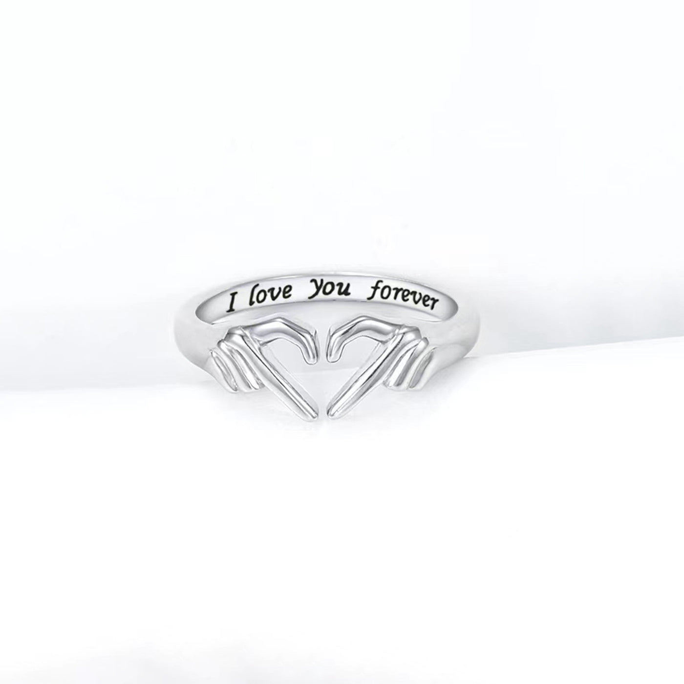 Hand Heart Shape 925 Sterling Silver Open Ring