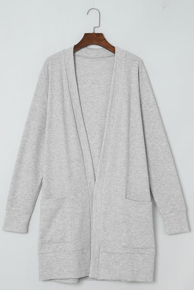 Pocketed Open Front Long Sleeve Cardigan