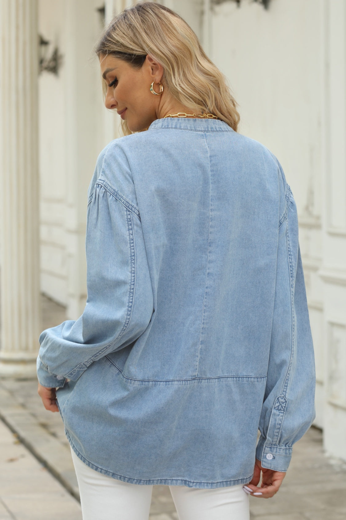 Notched Neck Denim Top