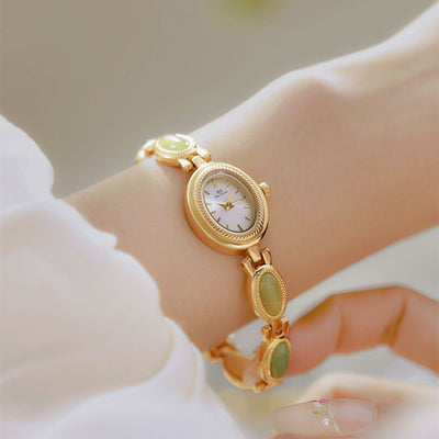 Women's Watch Ladies Bracelet Luxury Brand Waterproof Retro Natural Dongling Stone Hetian Jade Advanced Chain Watches Gift