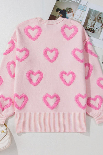 High-Low Heart Round Neck Long Sleeve Sweater