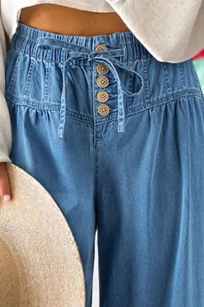 Drawstring Elastic Waist Wide Leg Jeans