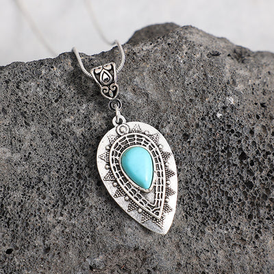 Vintage Engraving Water Drop Turquoise Pendant Bohemia