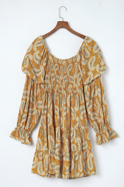 Paisley Flounce Sleeve Dress